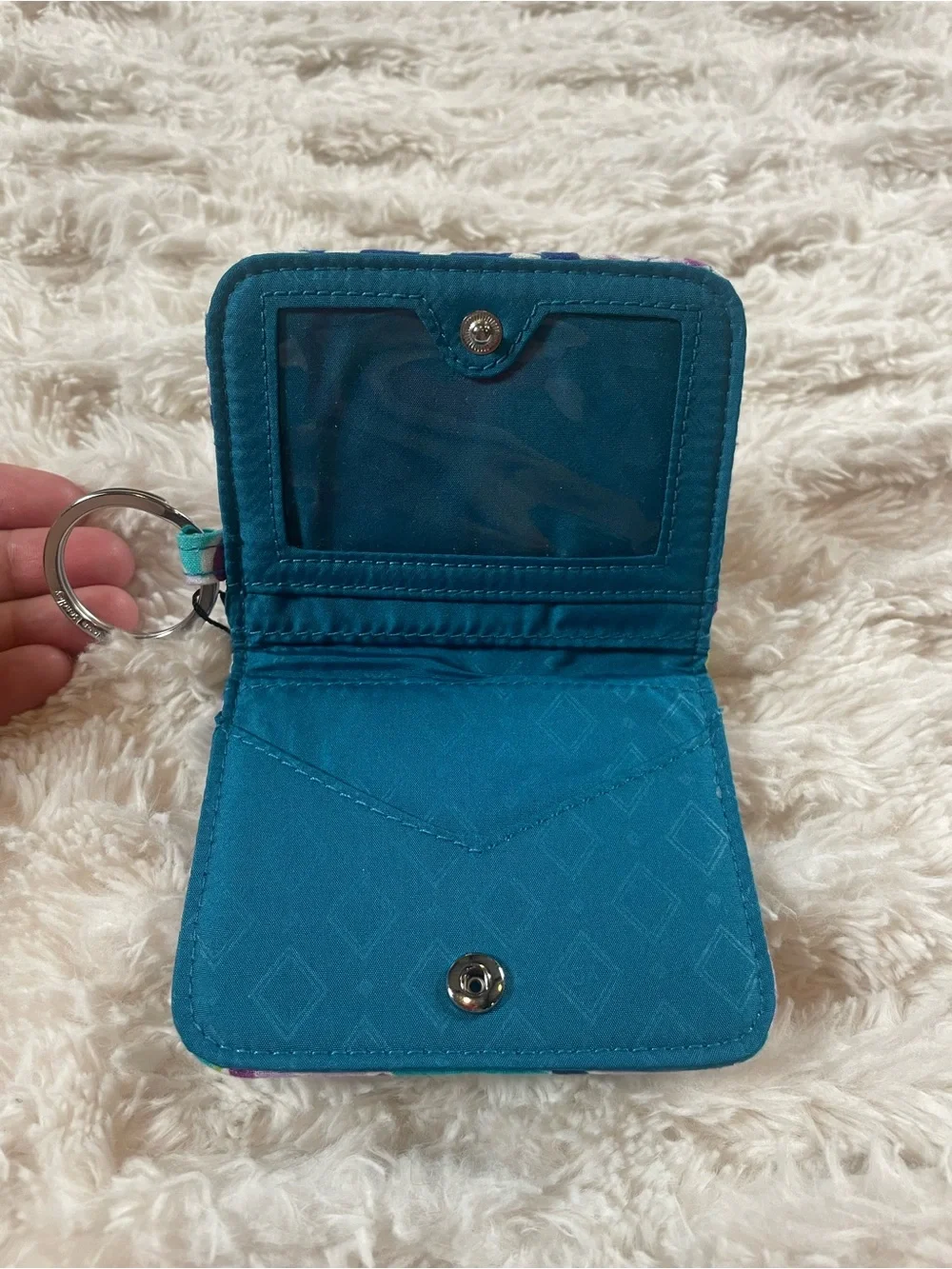 Vera Bradley Turquoise Purple Floral Campus Double ID Keychain Wallet - Picture 3 of 3